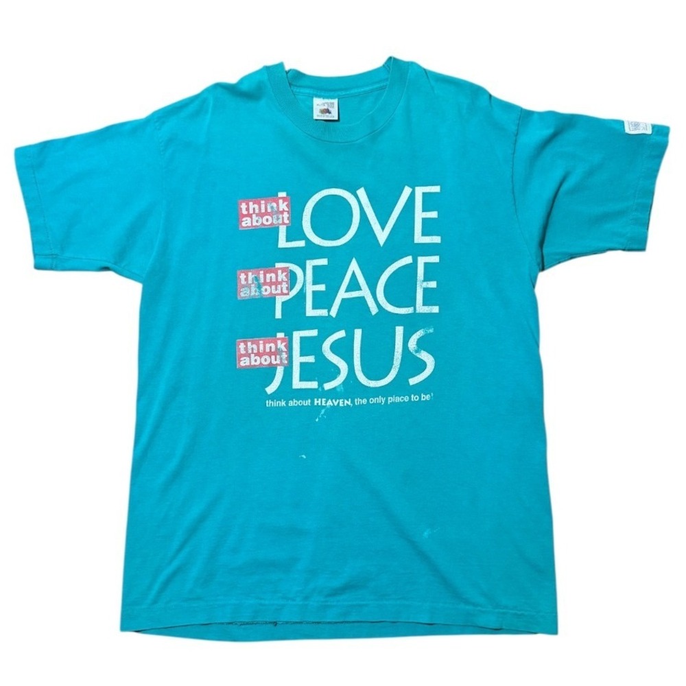Vintage 90s Worship Wear Love Peace Jesus Religious God Bible Graphic T-shirt